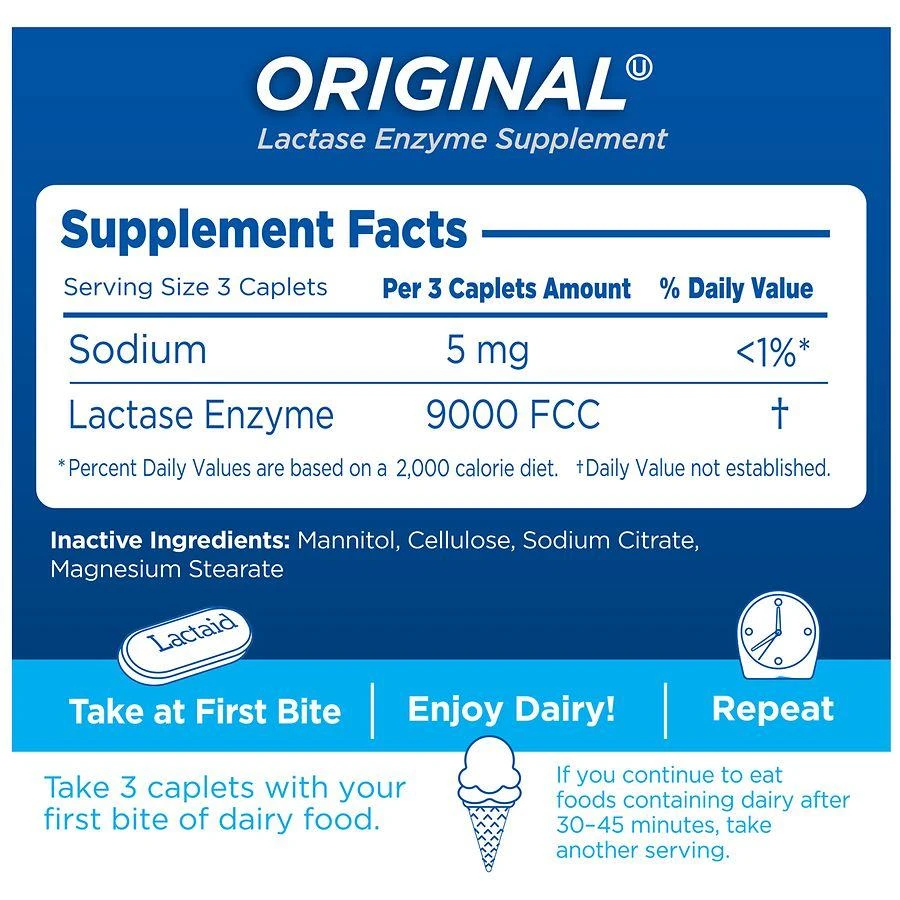 Lactaid Original Strength Lactose Intolerance Relief Caplets 5
