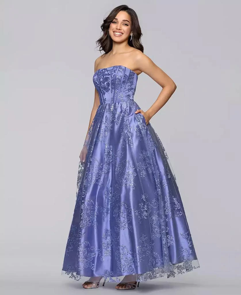 Blondie Nites Juniors' Glittered Strapless Corset Gown - Periwinkle - Size 7