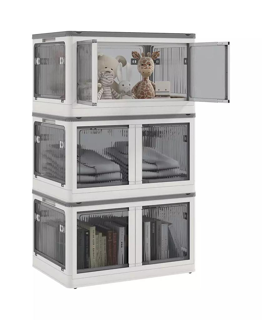 HOMCOM Stackable Storage Bins with Lids, Wheels, and Collapsible, Blue