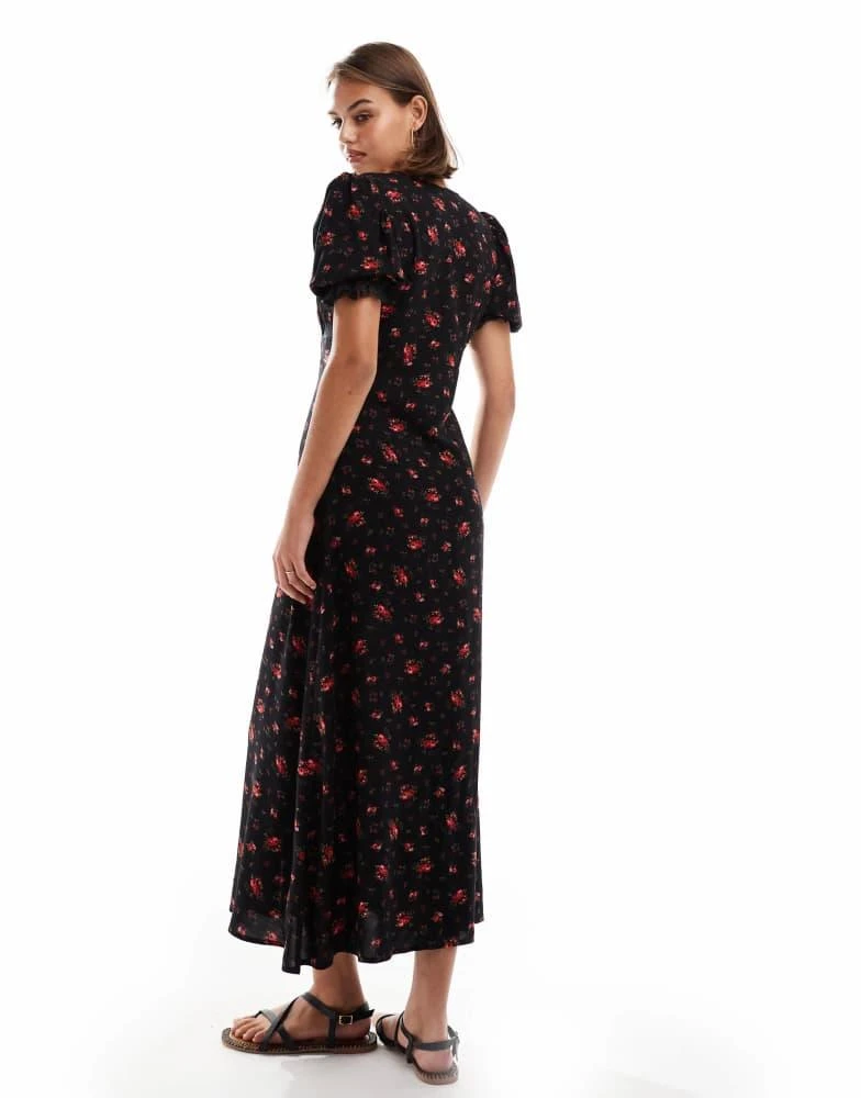 Miss Selfridge Miss Selfridge lace trim button through maxi dress in rose print 3