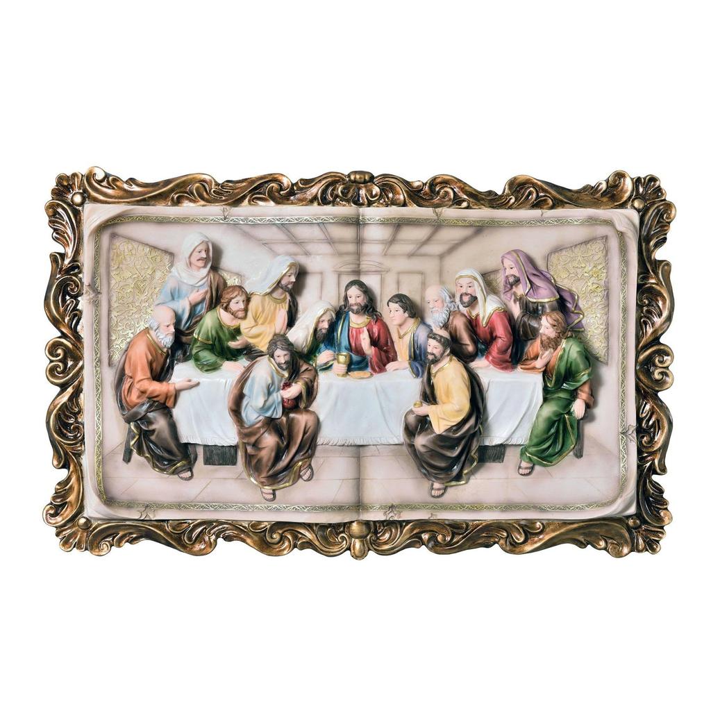 Homezia 29" Rustic Gold Polyresin Last Supper Decorative Plaque Sculpture