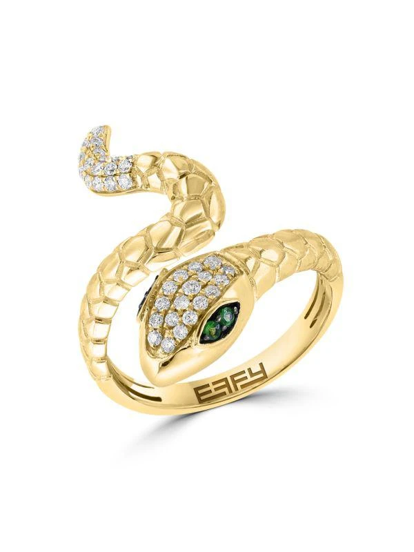 Effy 14K Yellow Gold, Tsavorite & 0.22 TCW Diamond Snake Ring 1