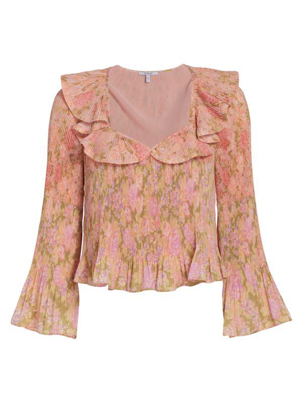 DEREK LAM 10 popular CROSBY Floral Ruffle Sleeve Top