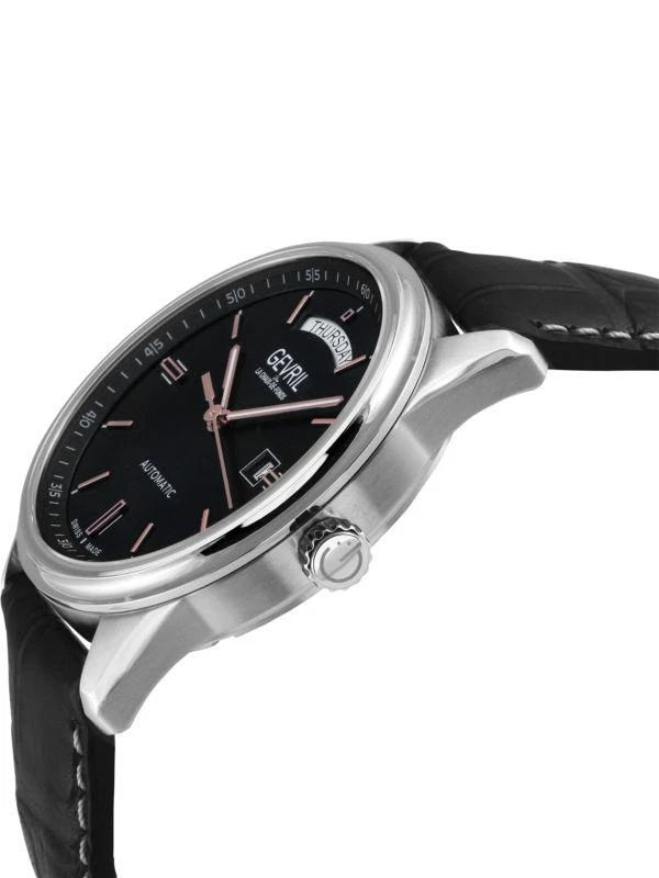 Gevril Excelsior 42MM Stainless Steel 
Croc Embossed Automatic Leather Strap Watch 2