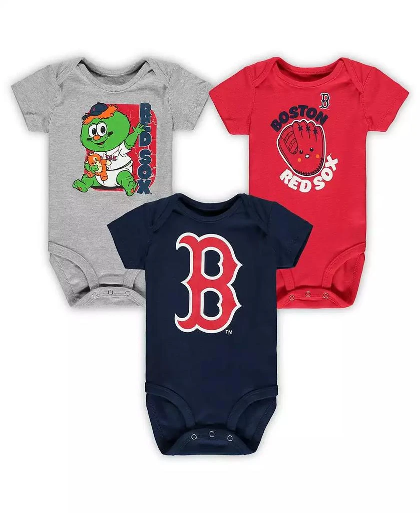 Outerstuff Infant Boys and Girls Navy, Red, Heathered Gray Boston Red Sox Change Up 3-Pack Bodysuit Set 1
