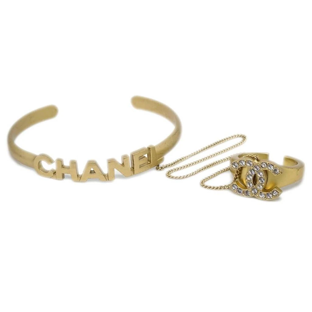 Chanel Logo Bangle With Chain Attached Cc Ring Metal With Crystal _Plated Bracelet Jewelry (Pre-Owned)