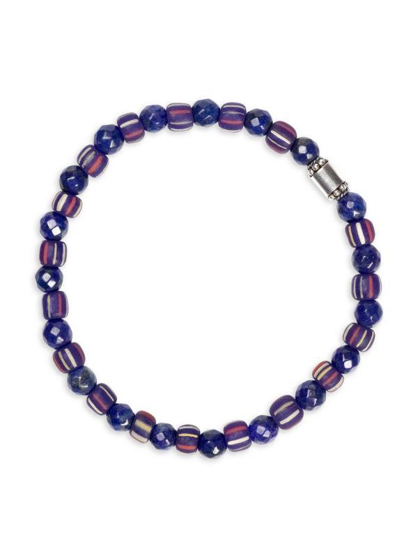 Jean Claude Sterling Silver, Lapis & Glass Beaded Bracelet