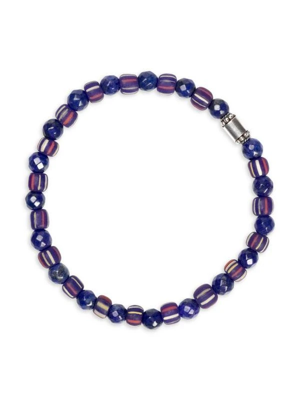 Jean Claude Sterling Silver, Lapis & Glass Beaded Bracelet 1