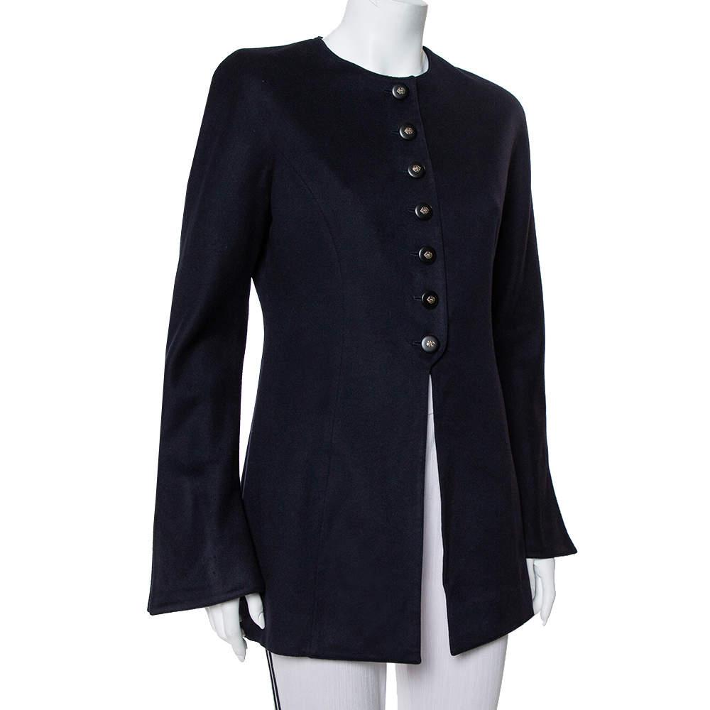 Valentino Valentino Boutique Midnight Blue Cashmere Button Front Collarless Vintage Jacket L
