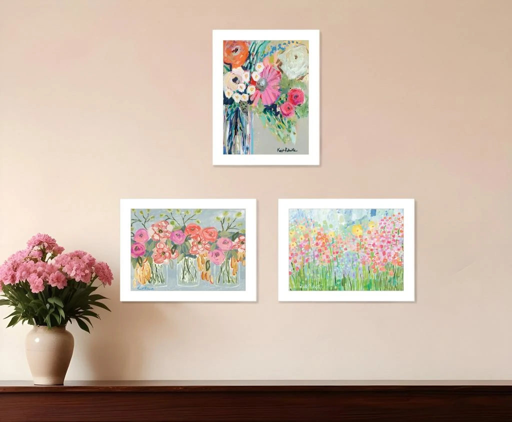 Hivvago Set Of Three Garden Flowers White Framed Print Wall Art