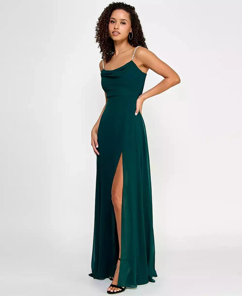 City Studios Juniors' Drape-Neck Faux-Peal-Strap Gown 3