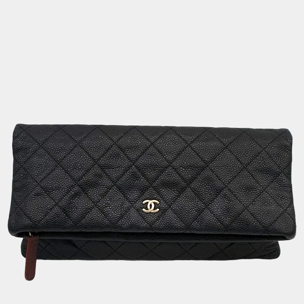 Chanel Chanel Black Leather Beauty CC Foldover Clutch Bag 1