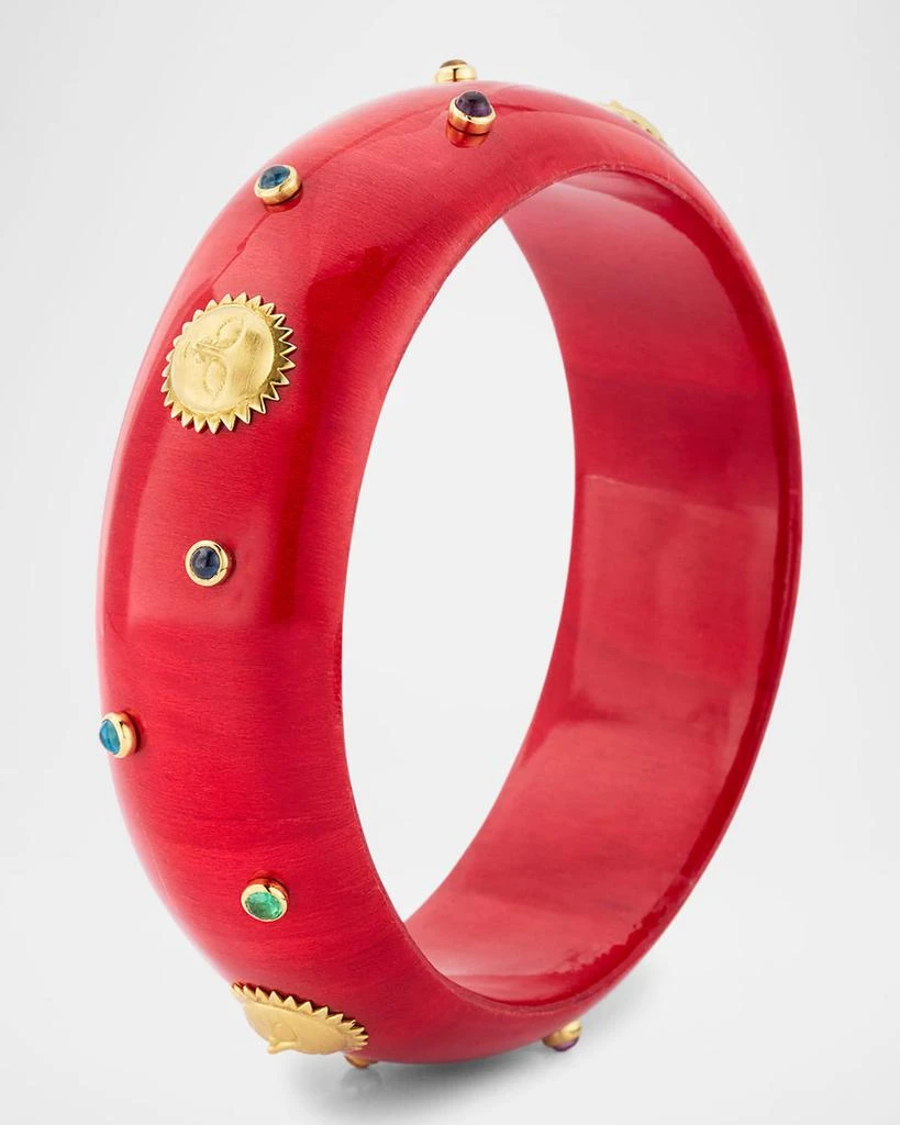 Silvia Furmanovich Red Lacquer Marquetry Bangle Bracelet with Multicolor Gemstones 4