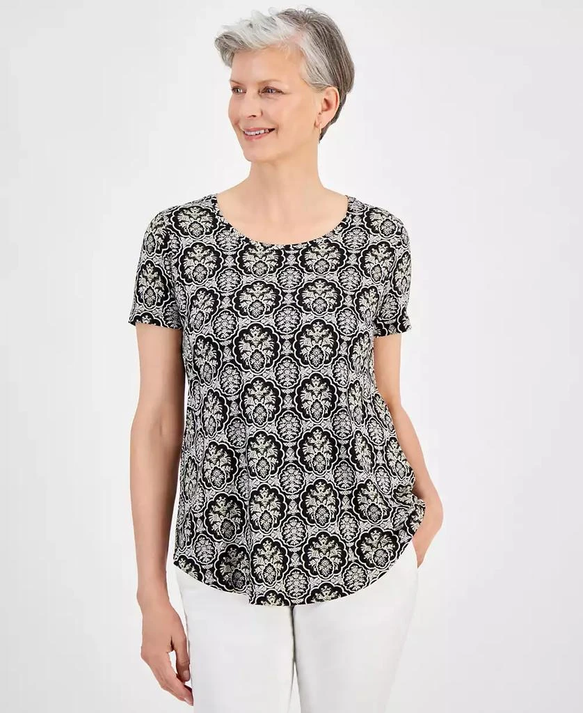JM Collection Women's Printed Short Sleeve Scoop-Neck Top, Created for Macy's 1