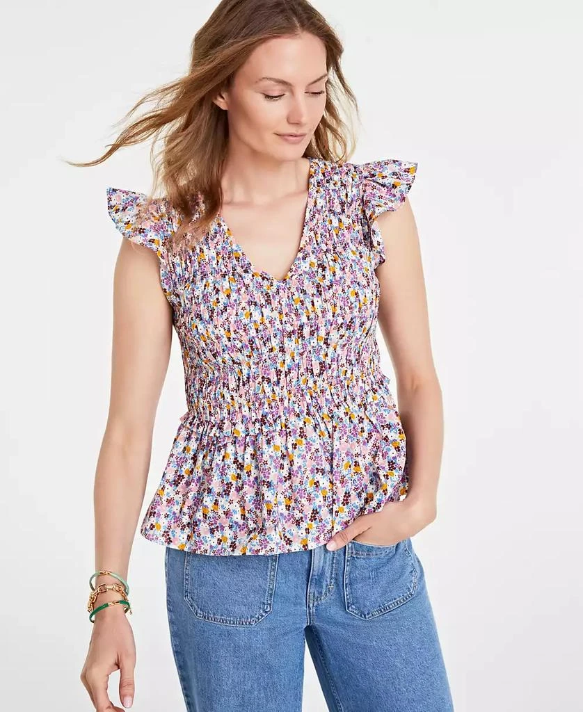 On 34th Women's Ruffle-Sleeve Printed Peplum Top, Created for Macy's 1