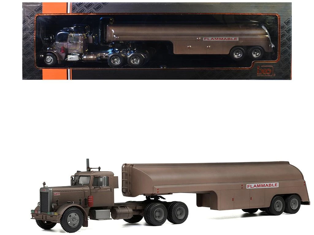 IXO 1955 Peterbilt 281 Truck with Tank Trailer Brown (Weathered) 1/43 Diecast Model by  Models