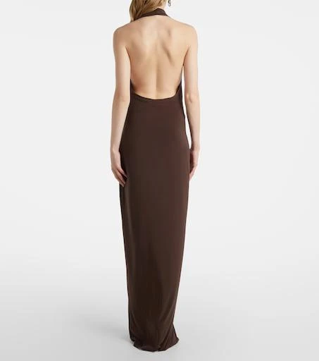 norma kamali halterneck jersey maxi dress Halter Turtle Side Slit Gown