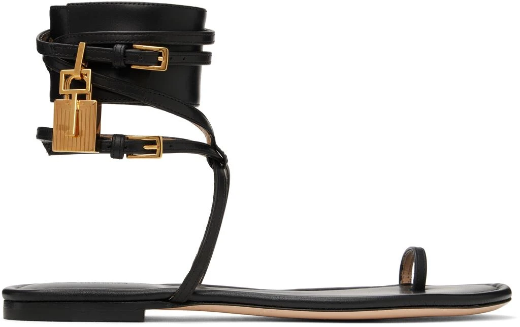 Tom Ford Black Soft Calf Ankle Wrap Sandals 1