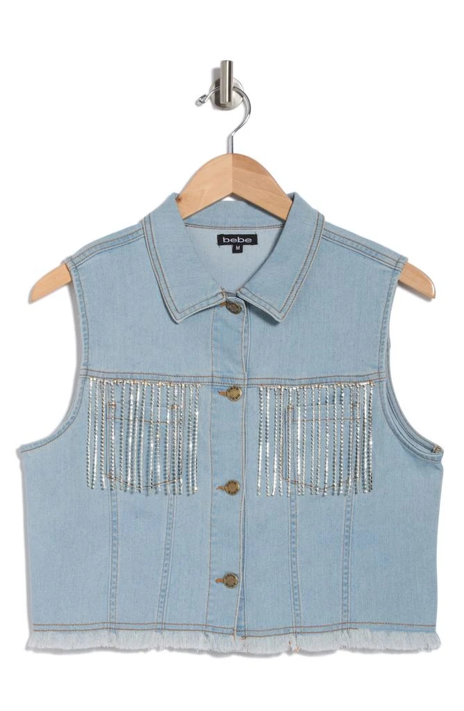 BEBE DENIM Crystal Fringe Denim Vest 3