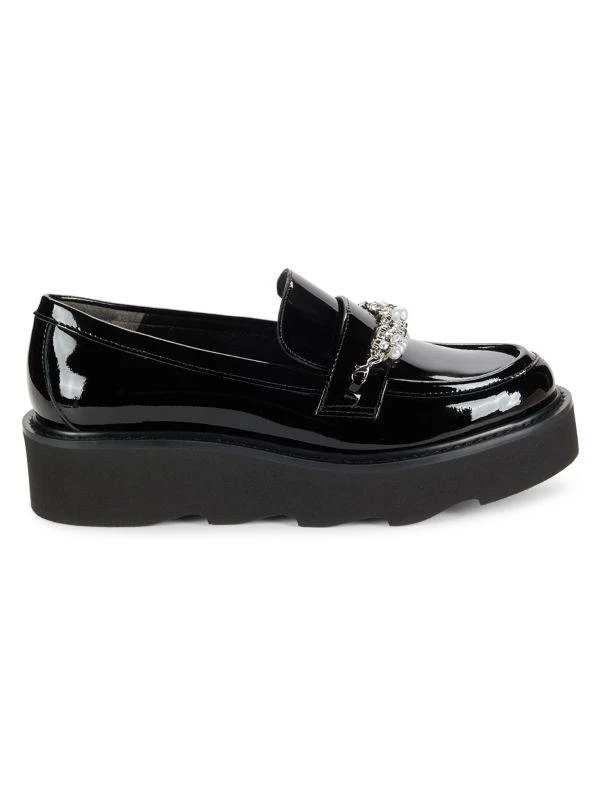 Stuart Weitzman Pearldrop Embellished Patent Leather Platform Loafers 1