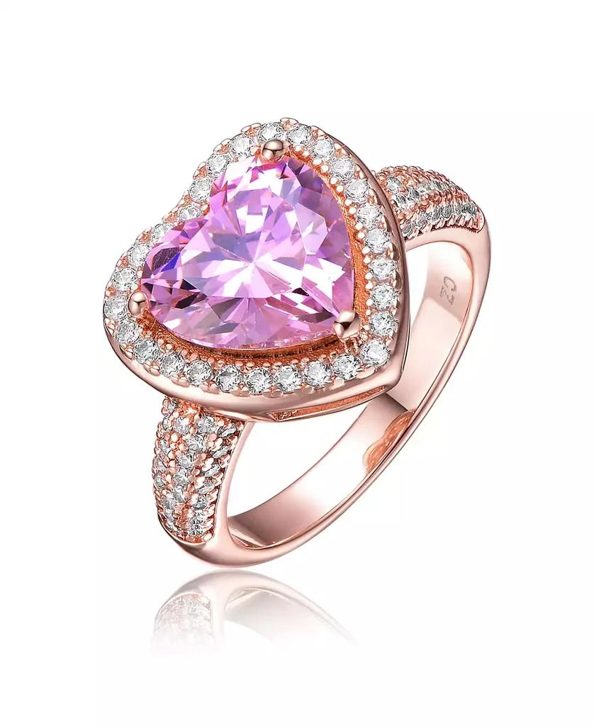 Genevive Sterling Silver 18K Rose Plated Pink Cubic Zirconia Heart Modern Ring