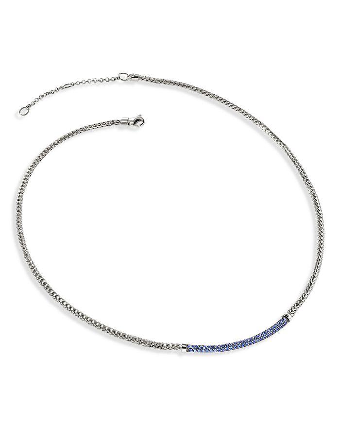 John Hardy Sterling Silver JH Essentials Blue Sapphire Pavé Curved Bar Necklace, 16-18"