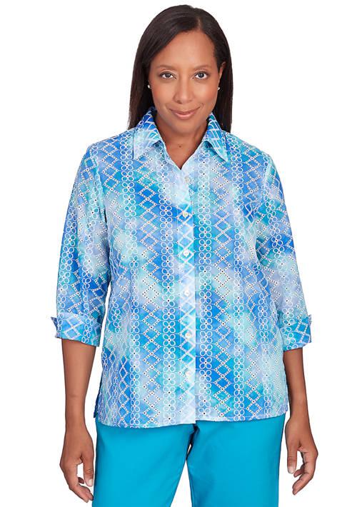 Alfred Dunner Dunner Womens Tradewinds Eyelet Tie Dye Top