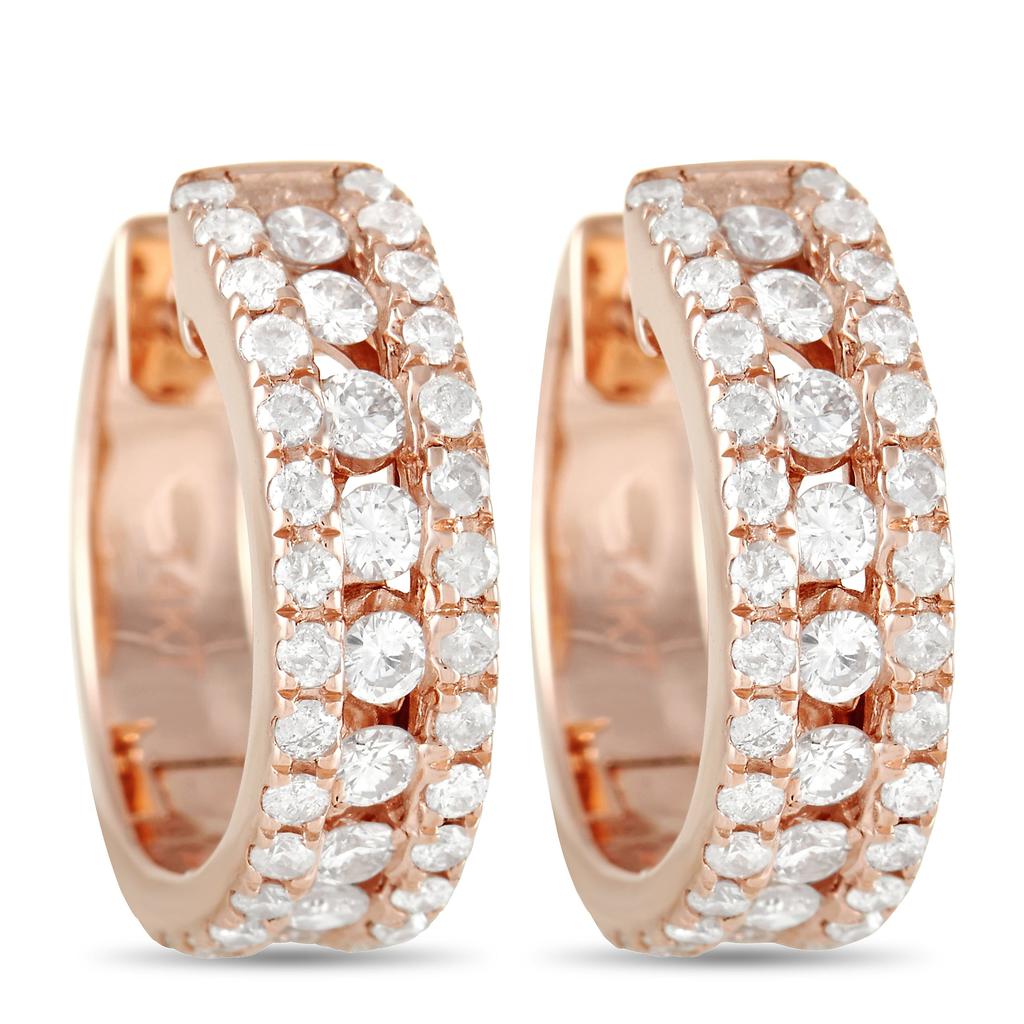 Non Branded 14K Rose Gold 1.0ct Diamond Hoop Earrings