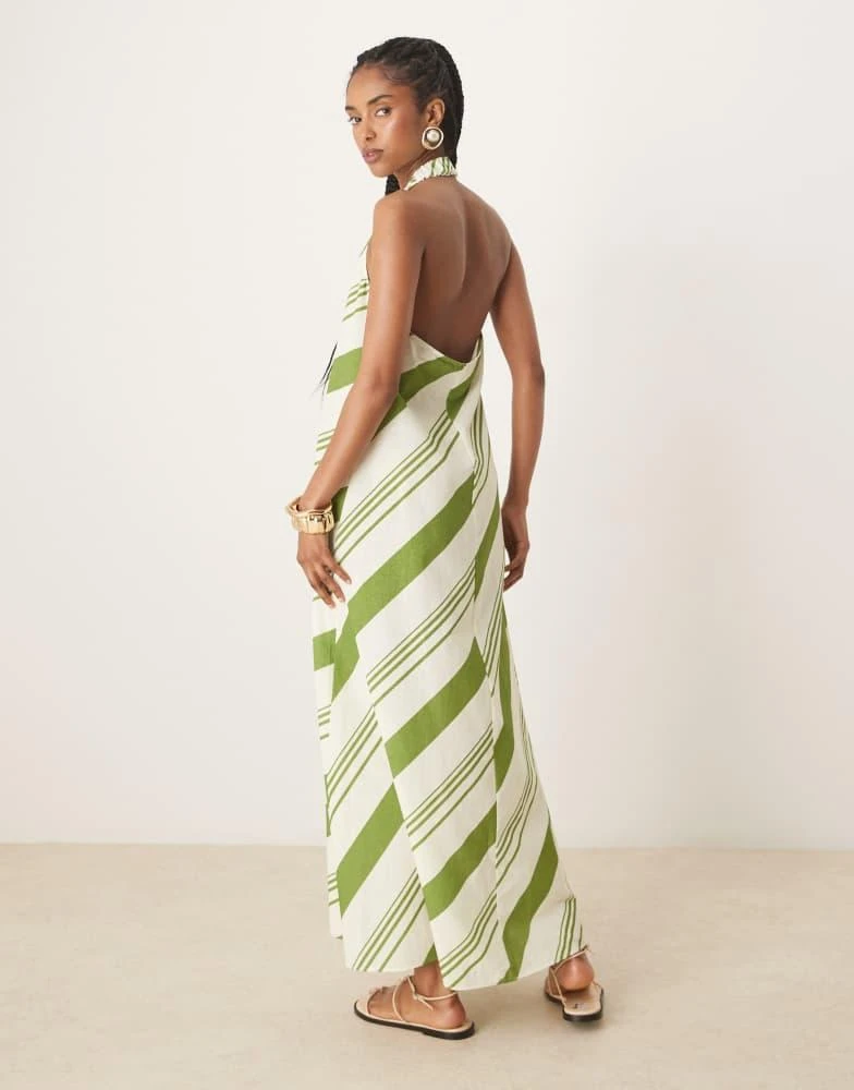 ASOS ASOS DESIGN relaxed halter neck maxi dress in green stripe 4