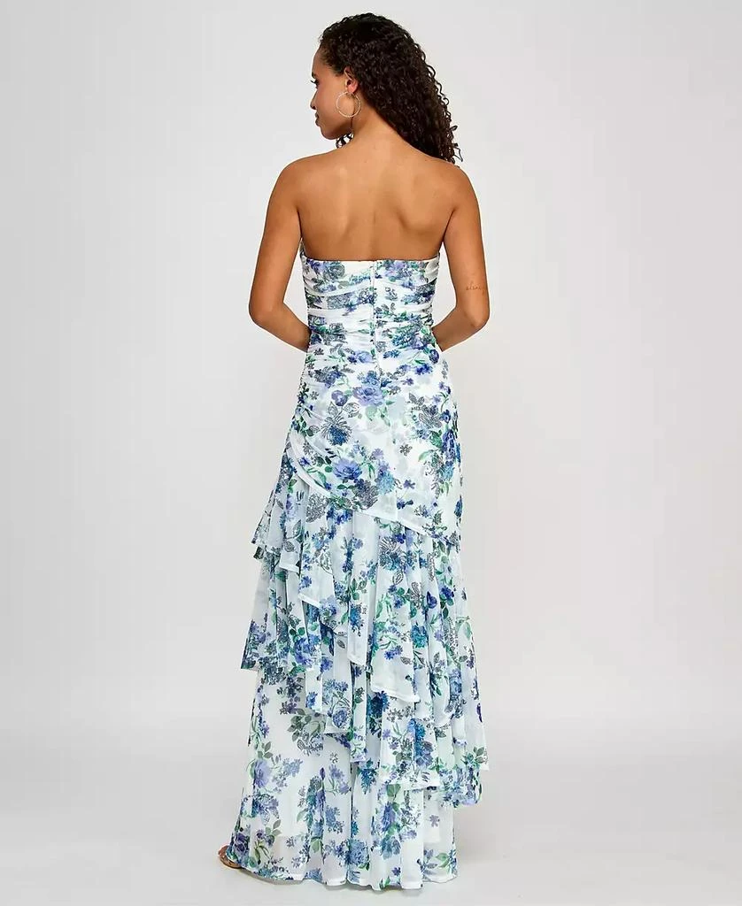 Emerald Sundae Juniors' Sequin Embellished Floral Print Ruffled Strapless Gown, Created for Macy's 2