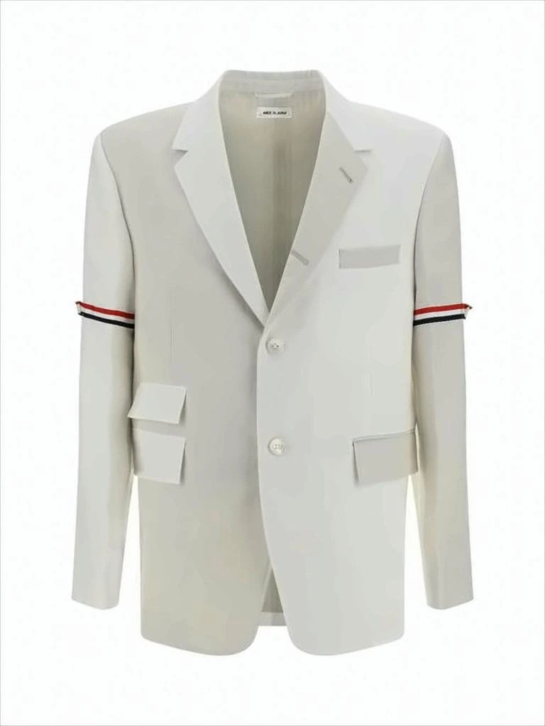 Thom Browne Light Neutral Tailored Suit Jacket with Tricolor Stripe Detail