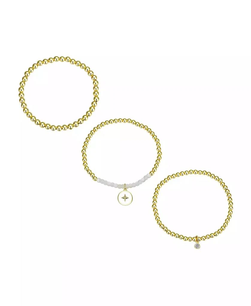 Unwritten White Enamel Cubic Zirconia and Mother of Pearl Star Beaded Stretch Bracelet Set 1