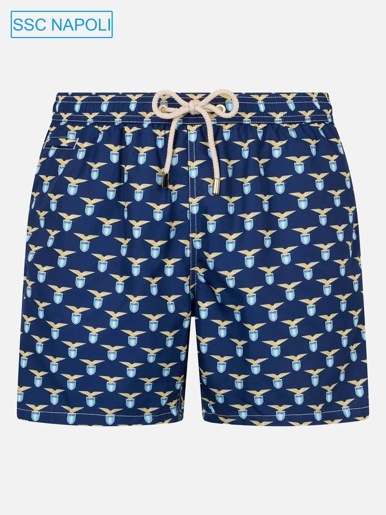 Mc2 Saint Barth Man Lightweight Fabric Swim Shorts With Lazio Logo Print | Ss Lazio Special Edition 1
