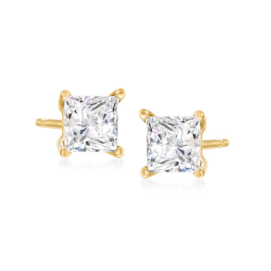 Ross-Simons Princess-Cut CZ Stud Earrings in 14kt Yellow Gold