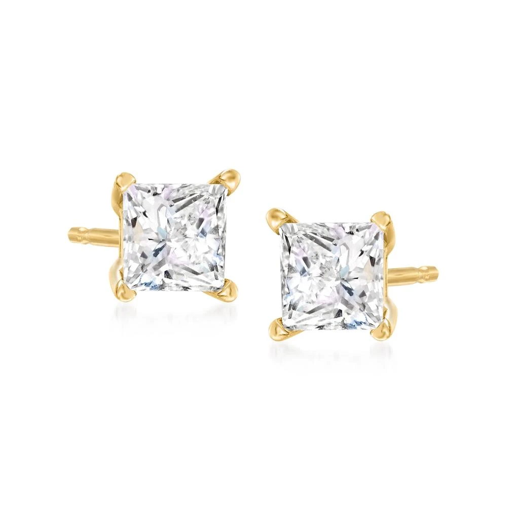 Ross-Simons Princess-Cut CZ Stud Earrings in 14kt Yellow Gold 1