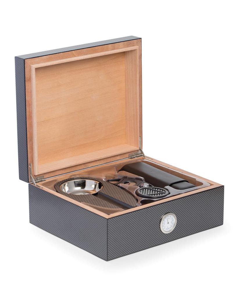 Bey-Berk Carbon Fiber Cigar Humidor & Accessories Set