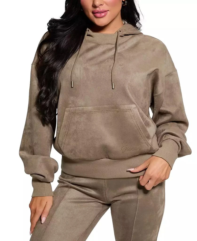 GUESS Women's Hooded Scuba Long-Sleeve Faux-Suede Sweatshirt 1