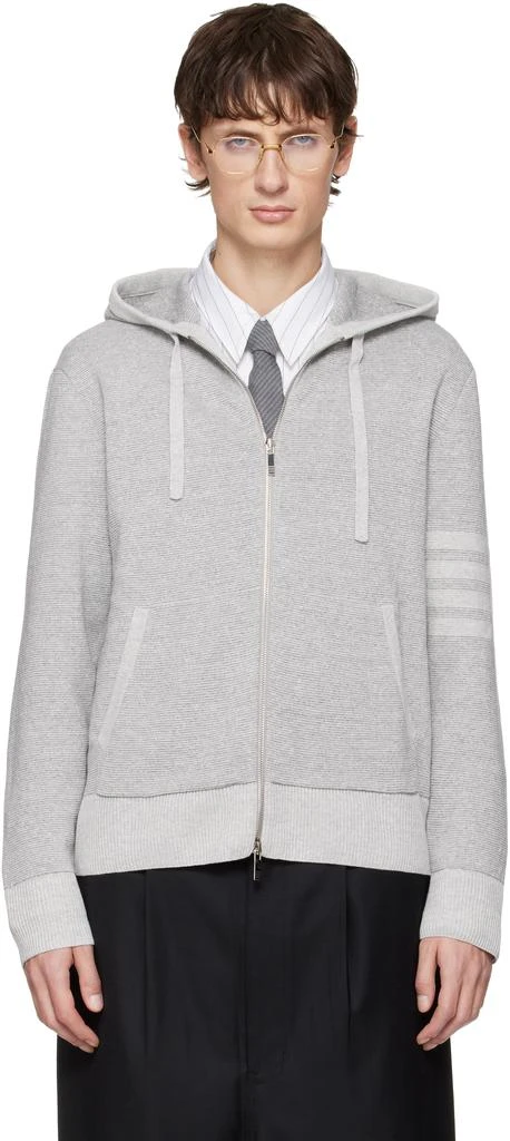 Thom Browne Gray Textured Striped Stitch 4-Bar Relaxed Fit Hoodie 1