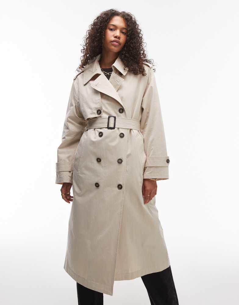 Topshop Topshop longline trench coat with detachable borg lining in stone