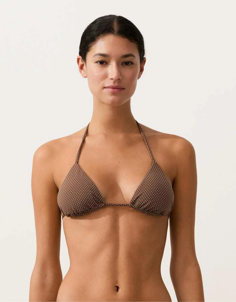 OYSHO OYSHO Mini polka dot triangle bikini top in brown