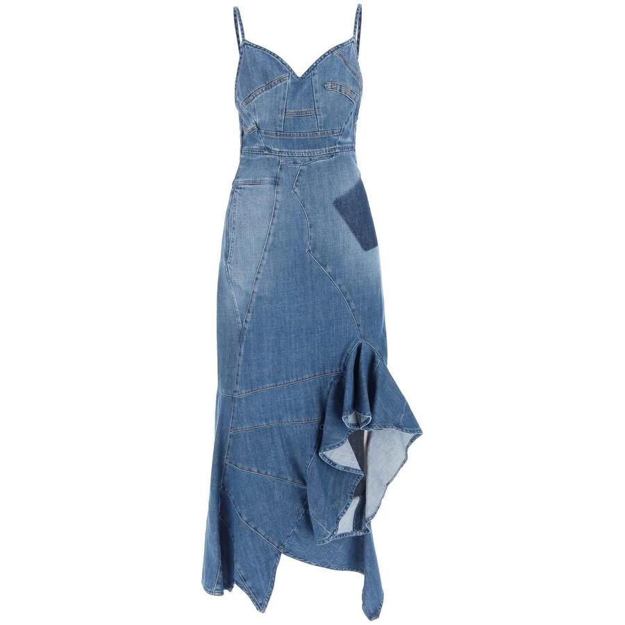Loewe Ladies Blue Denim Asymmetric Denim Ruffle Dress 1