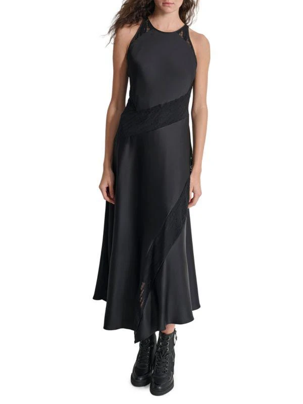 DKNY Satin Lace-Panel Midi-Dress 1