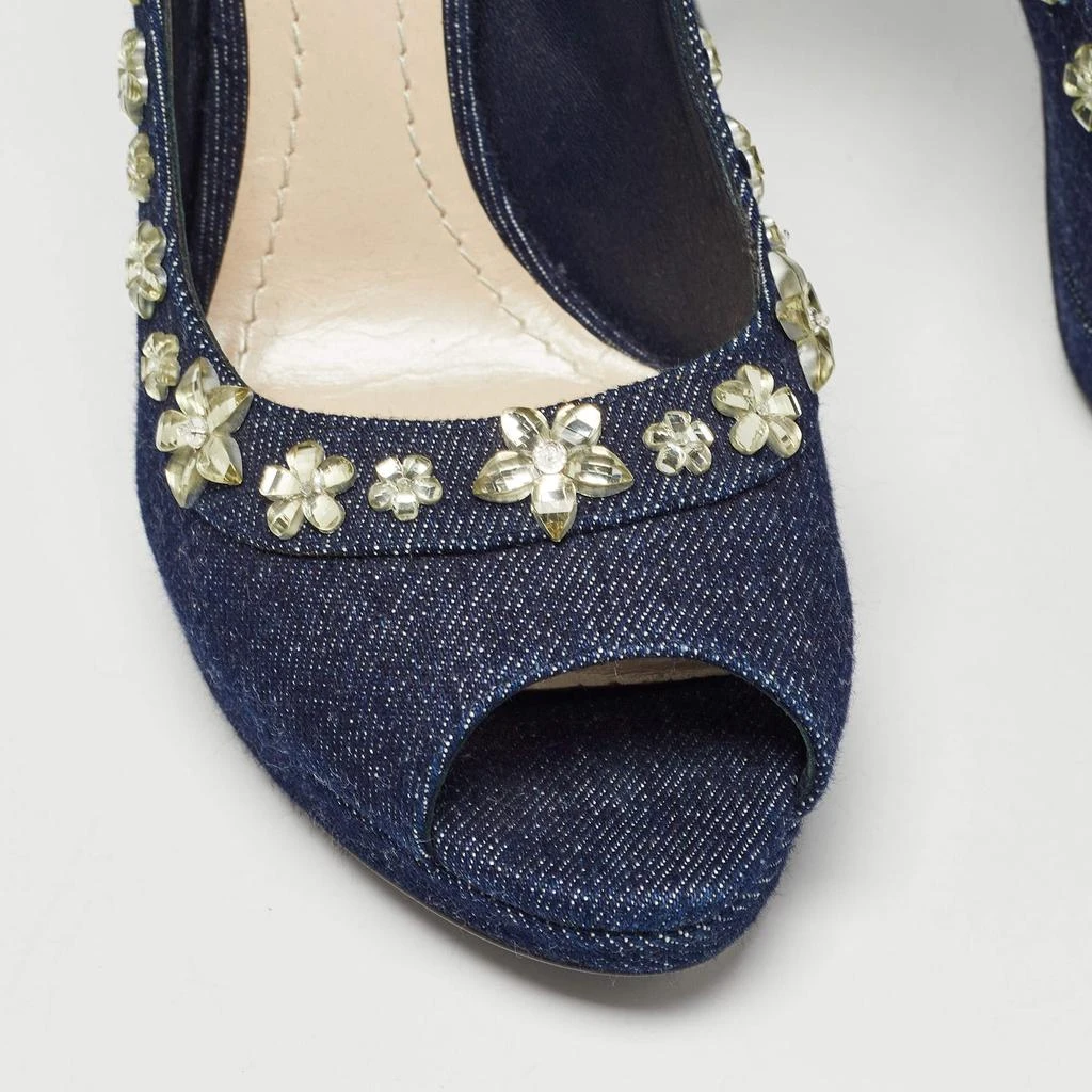 Dior Dior Navy Blue Denim Crystal Embellished Peep Toe Pumps Size 40.5 7