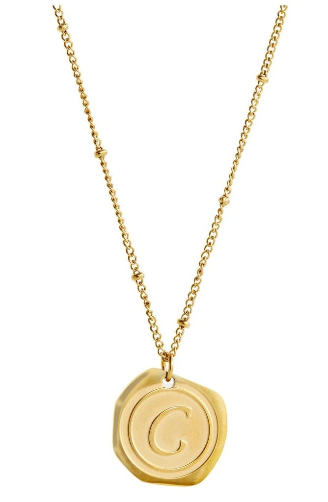 Savvy Cie Jewels 22K Yellow Gold Plated Stainless Steel Coin Initial Necklace 7