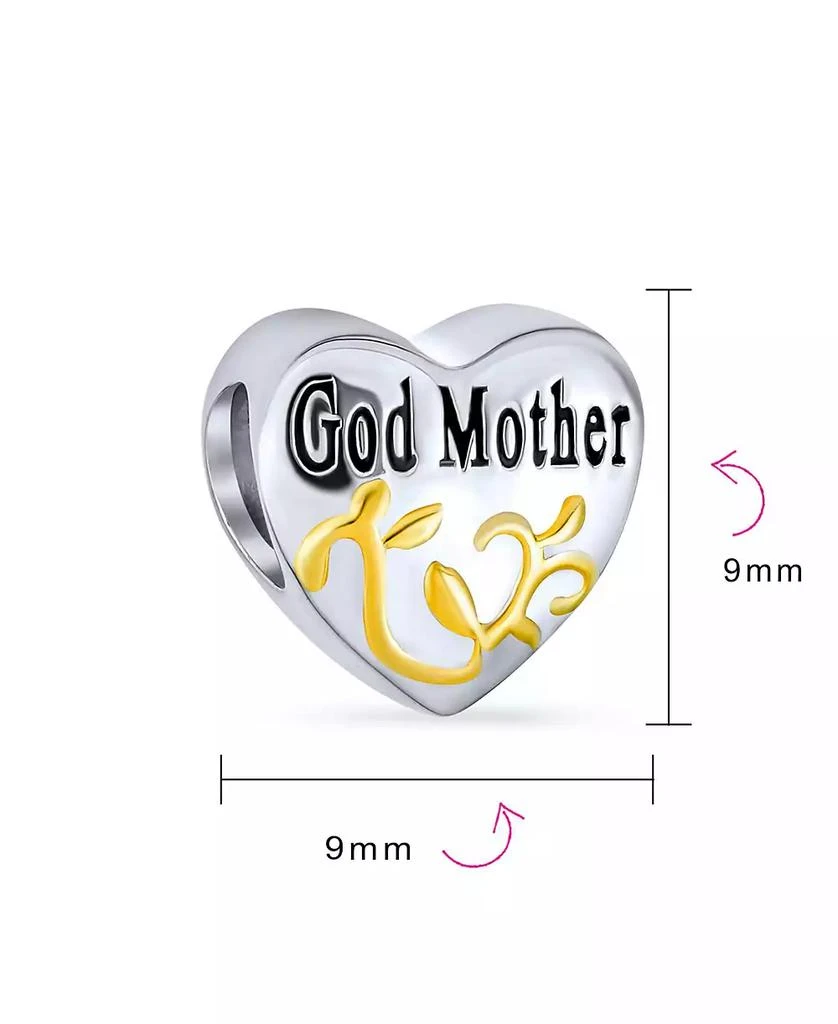 Bling Jewelry Heart Shaped God Mother Charm Bead 14K Gold Plated Sterling Silver Bracelet 5