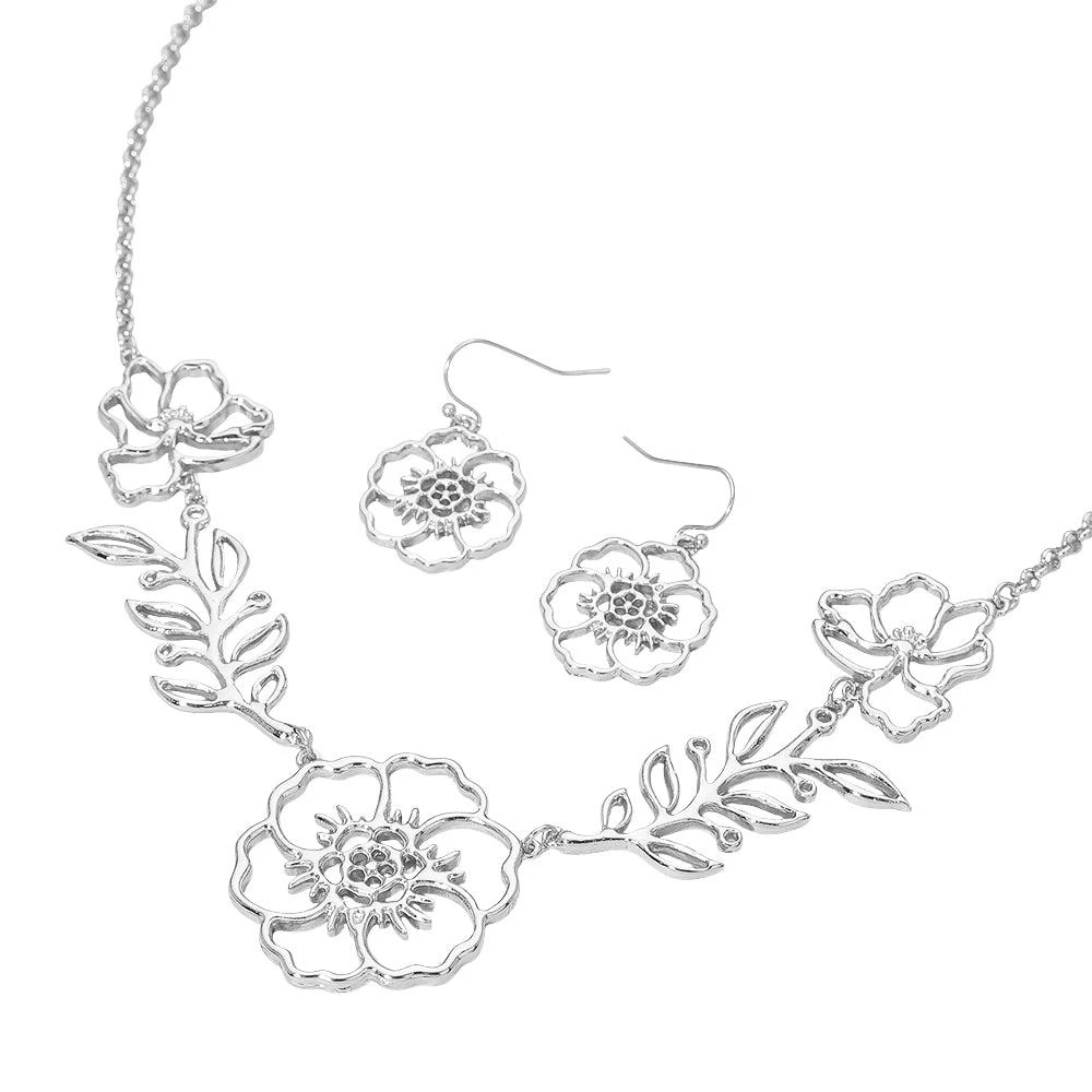 FASHNZFAB Metal Open Floral Vine Necklace 2