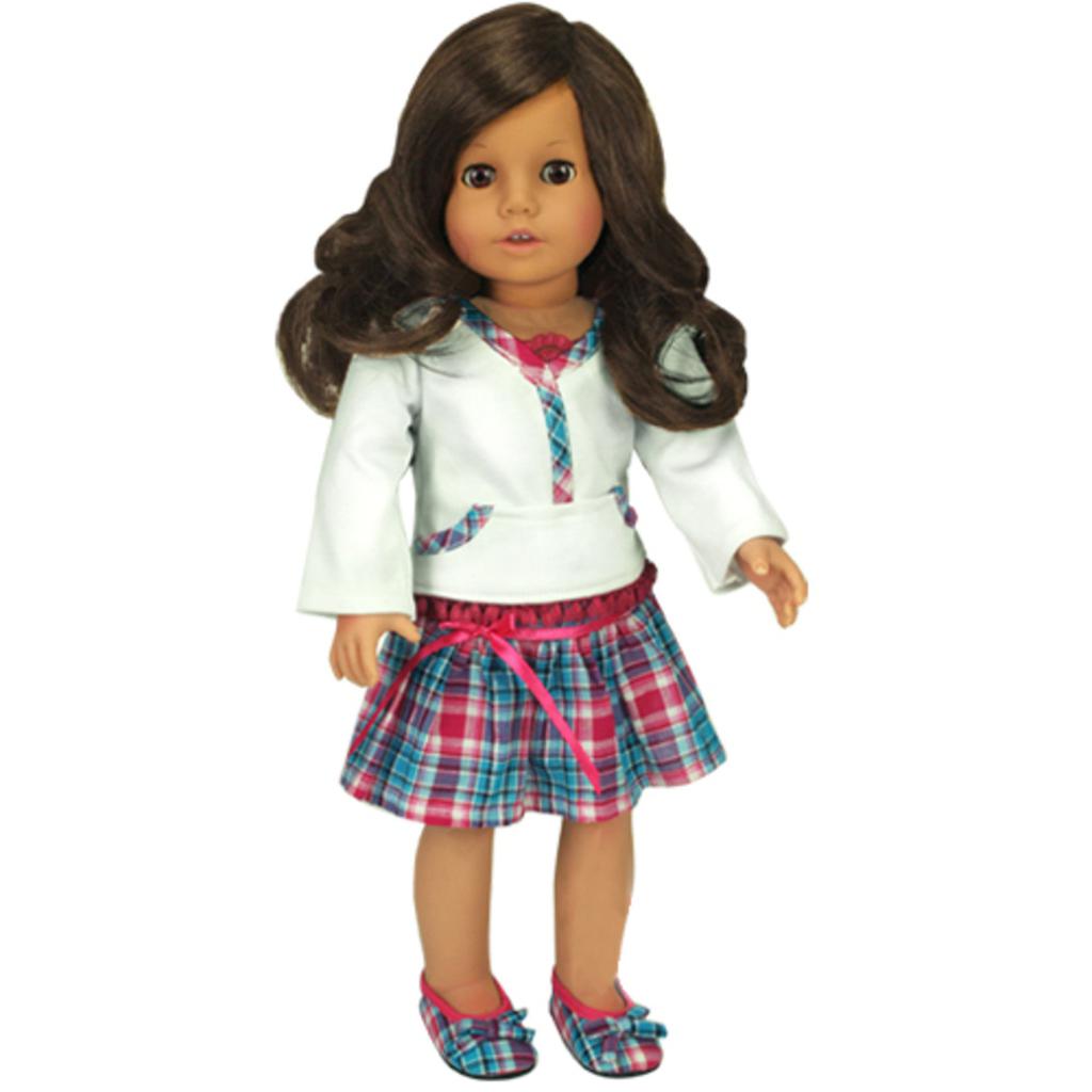 Teamson Sophia’s Long-Sleeved Shirt & Plaid Skirt for 18” Dolls, Hot Pink/Blue