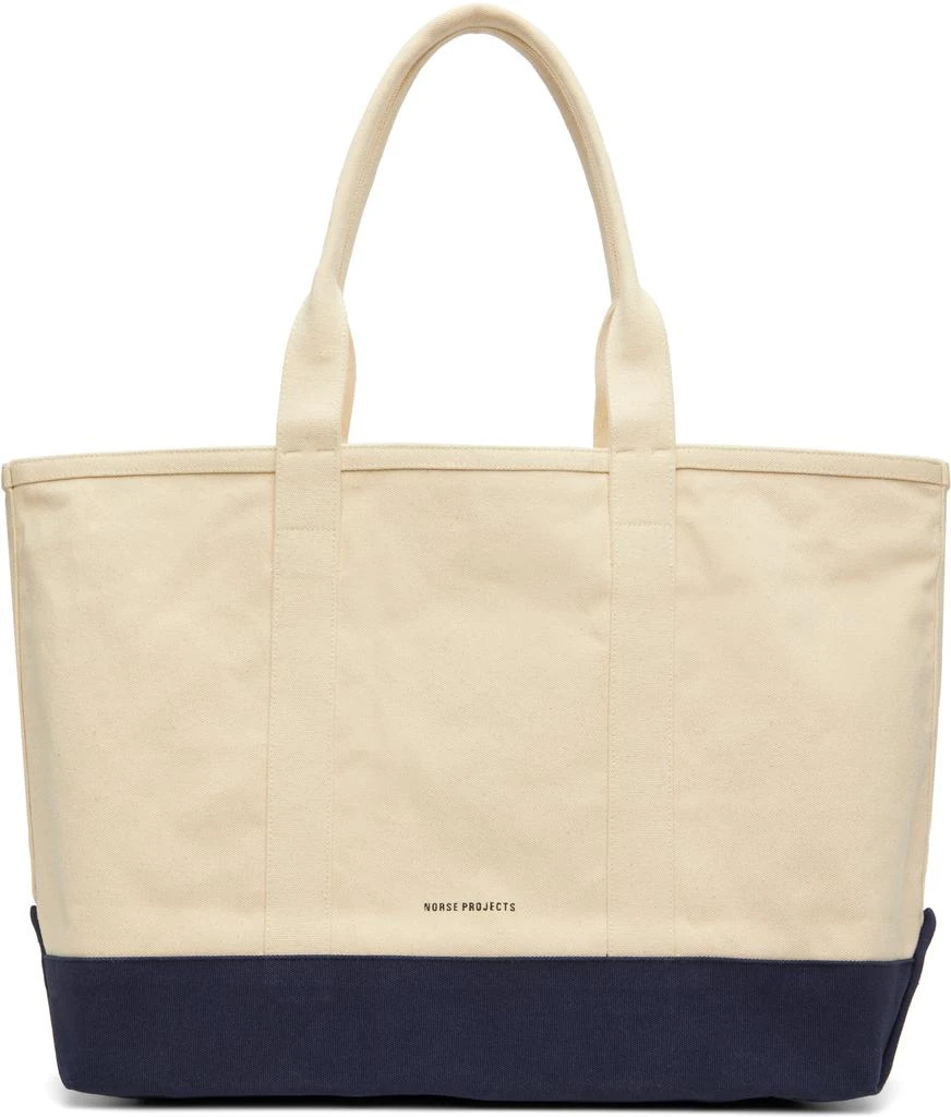 Norse Projects Off-White & Navy Stefan Cotton Canvas Tote 1