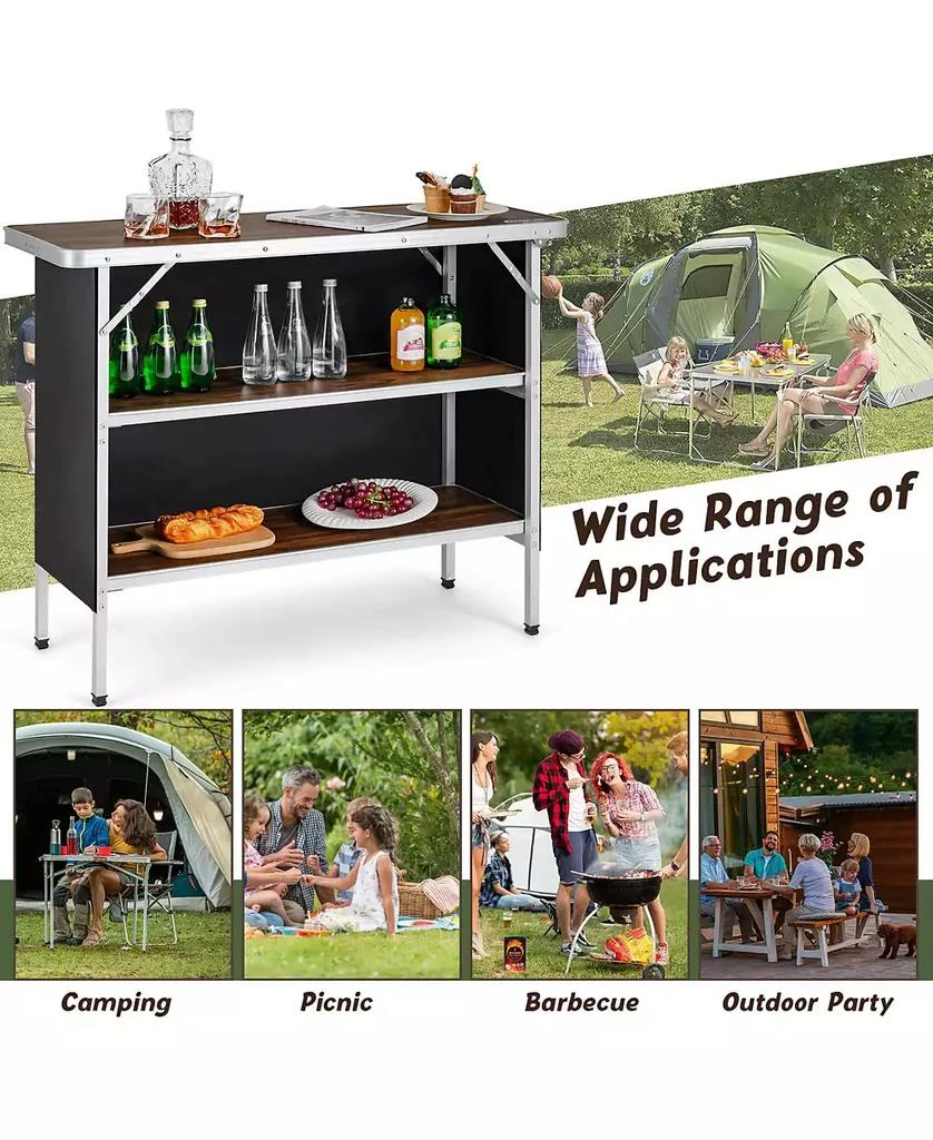 KUYOTQ Folding Camping Table with 2-Tier Open Shelves for Outdoor BBQ 5
