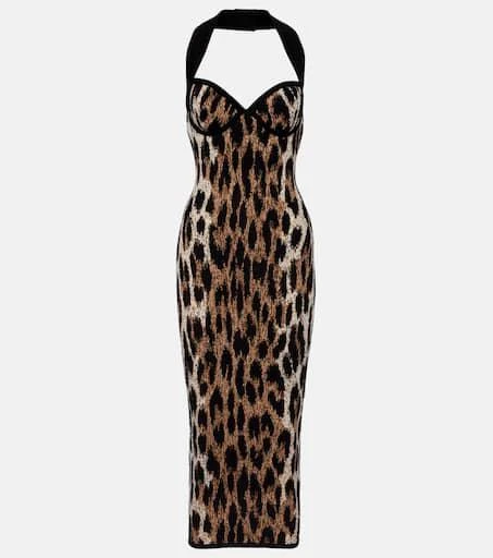 Animal-printed halterneck maxi dress